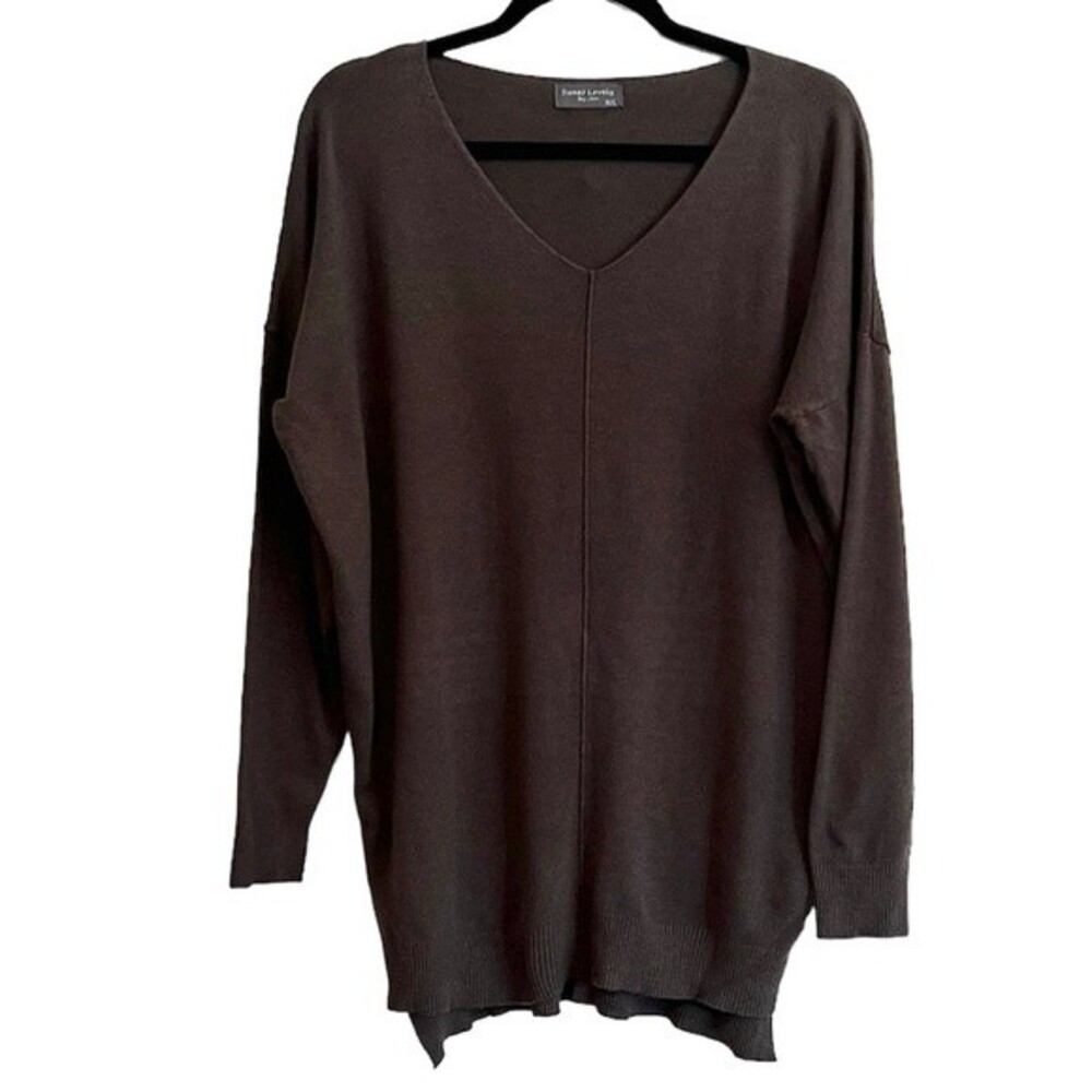 Sweet Lovely by Jen Pullover Grey Sweater V-neck Long Line Women’s size M/L